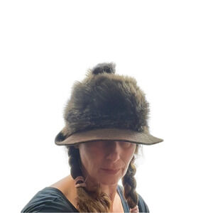 Vintage Faux Fur Brown  Hat with PomPom